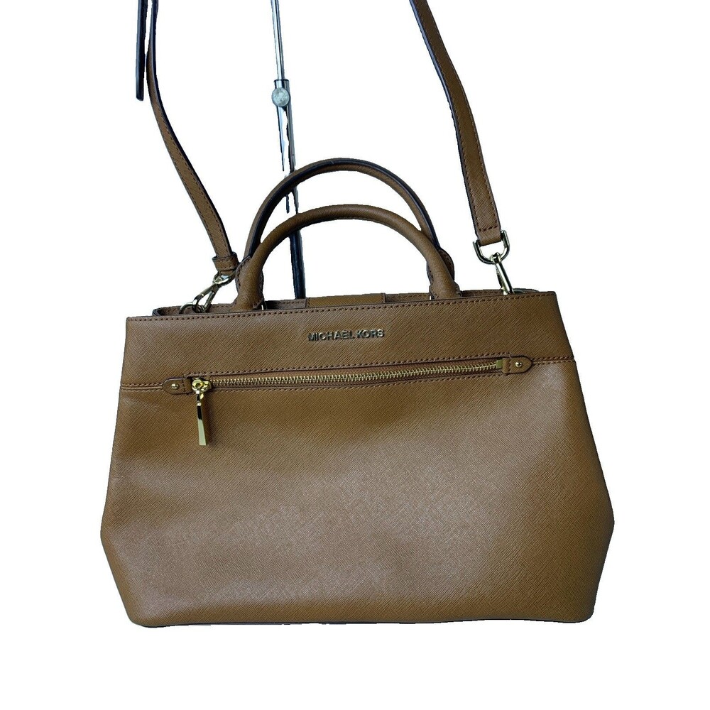 Michael Kors Brown Saffiano Leather Satchel Bag Purse W/ Crossbody Strap EUC